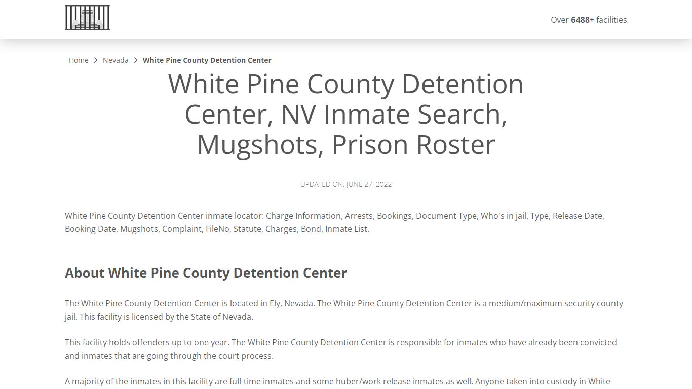 White Pine County Detention Center, NV Inmate Search ...