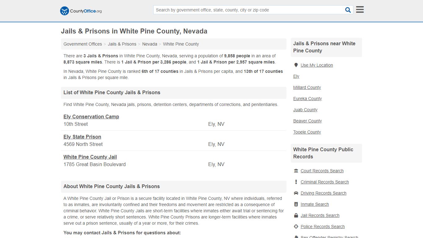 Jails & Prisons - White Pine County, NV (Inmate Rosters ...